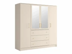 Sale Vente-unique Armario 4 puertas y 3 cajones con espejos L196 cm en color beige y dorado - LIZANDRO Negro / Beige