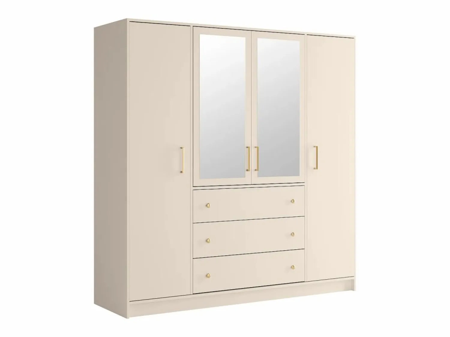 Sale Vente-unique Armario 4 puertas y 3 cajones con espejos L196 cm en color beige y dorado - LIZANDRO Negro / Beige