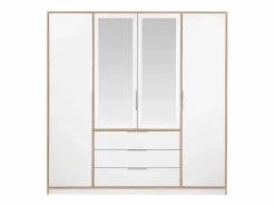 Sale Vente-unique Armario 4 puertas y 3 cajones con espejos L196 cm color natural y blanco - LAMIKI Color natural claro / Blanco