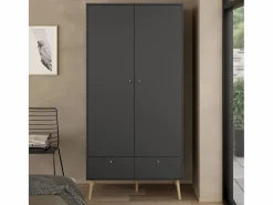 Online Armario 2 puertas y 2 cajones con patas de madera H200,1 cm - TARP Mueble Perchero