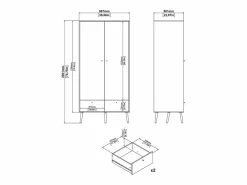 Online Armario 2 puertas y 2 cajones con patas de madera H200,1 cm - TARP Mueble Perchero