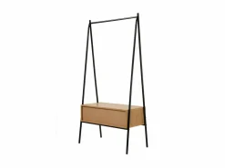 Calicosy Armario abierto de metal negro con 1 cajón acabado roble 170 cm