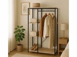 Armario Abierto Estilo Industrial con Barra y Baldas - 167x90x41cm - Buyqualia