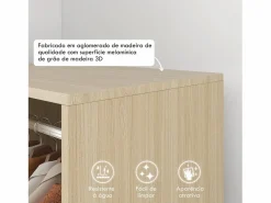 Clearance Armario abierto Kirk 1 barra + 2 estantes + ruedas natural 128x60x40 cm Muebles Niño