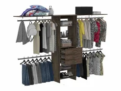 TuHome Armario Abierto Plego, con 3 cajones, estantería y barras de colgar , 187.45 cm X 299.97 cm X 41.40 cm , Marrón
