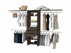 TuHome Armario Abierto Plego, con 3 cajones, estantería y barras de colgar , 187.45 cm X 299.97 cm X 41.40 cm , Marrón