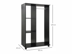 Homcom Armario abierto Zayn 1 barra + 3 estantes + ruedas 128x80x40 cm