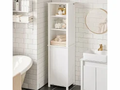 New Sobuy Armario Alto baño Mueble Columna de baño con 3 estantes y 1 cesto 45 x 35 x 171 cm BZR102-W ES Blanco