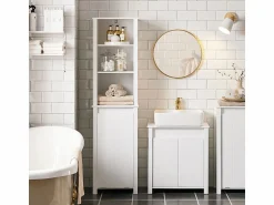New Sobuy Armario Alto baño Mueble Columna de baño con 3 estantes y 1 cesto 45 x 35 x 171 cm BZR102-W ES Blanco