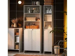 Sobuy Armario Alto de Baño Ancho con Cesto para Ropa Sucia BZR155-W ES