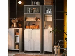 Sobuy Armario Alto de Baño Ancho con Cesto para Ropa Sucia BZR155-W ES
