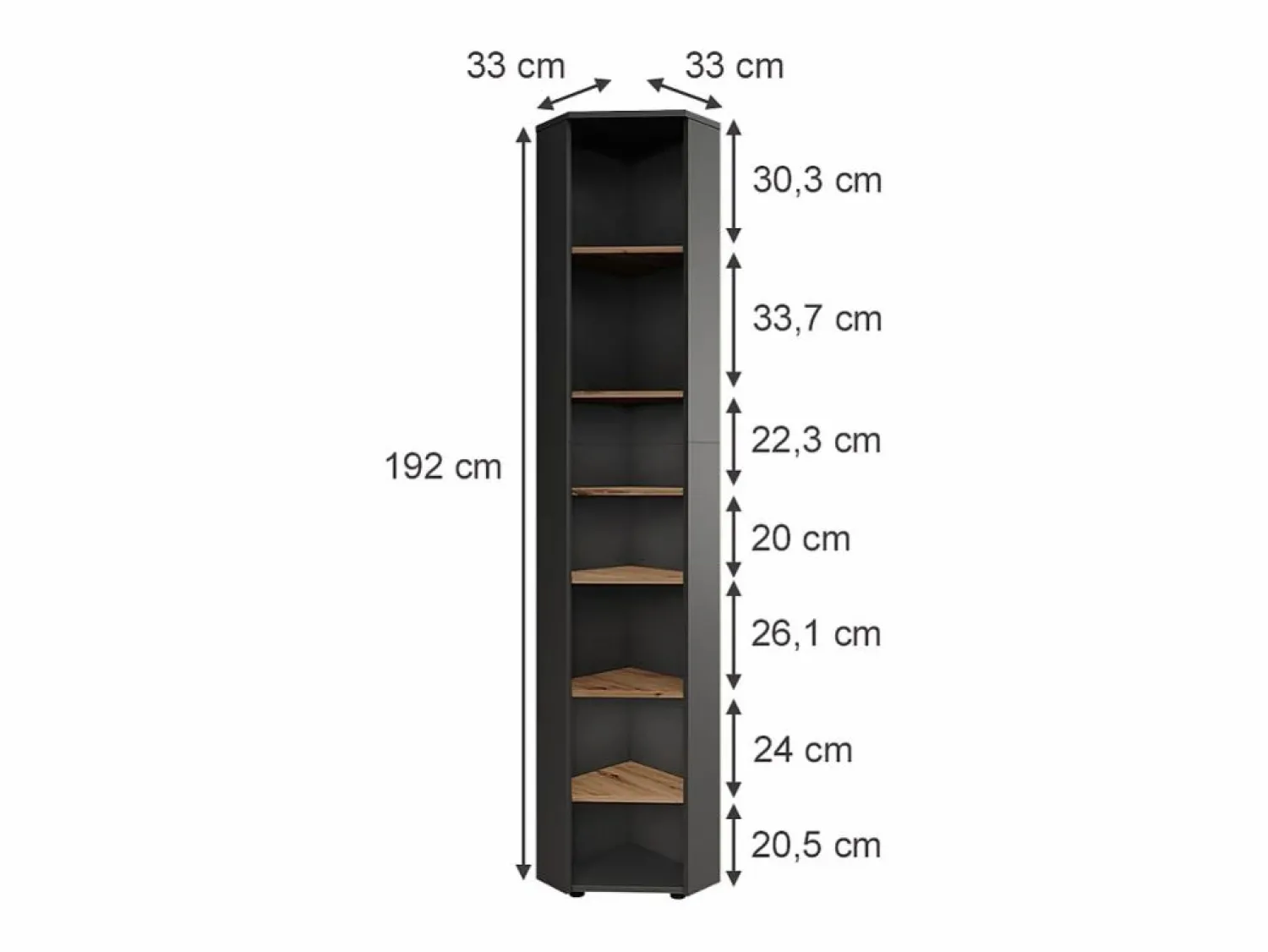 Vicco Armario alto esquinero antracita/artisan 33x33x192 irma
