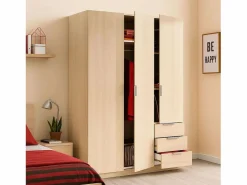 Sale Armario Andy Melamina Roble, 3 Puertas y 3 Cajones, Dormitorio 121x180x52 cm Armario