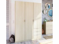 Sale Armario Andy Melamina Roble, 3 Puertas y 3 Cajones, Dormitorio 121x180x52 cm Armario