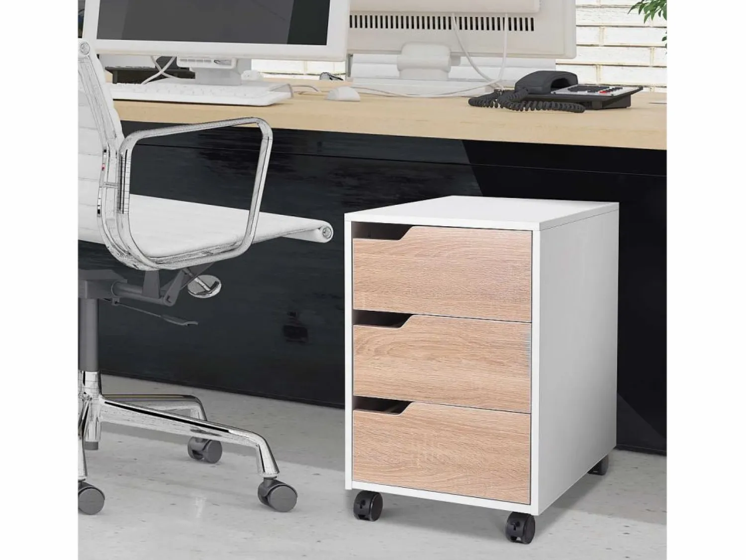 Best Homcom Armario archivador móvil roble y blanco 40x50x57,5 cm Multicolor