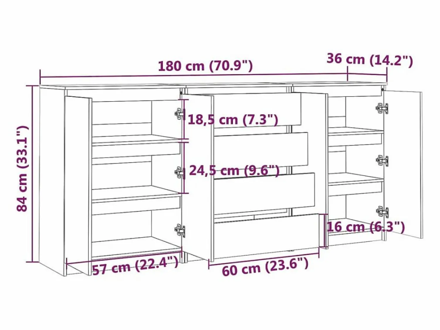vidaxl Armario auxiliar 3 unidades madera maciza de pino