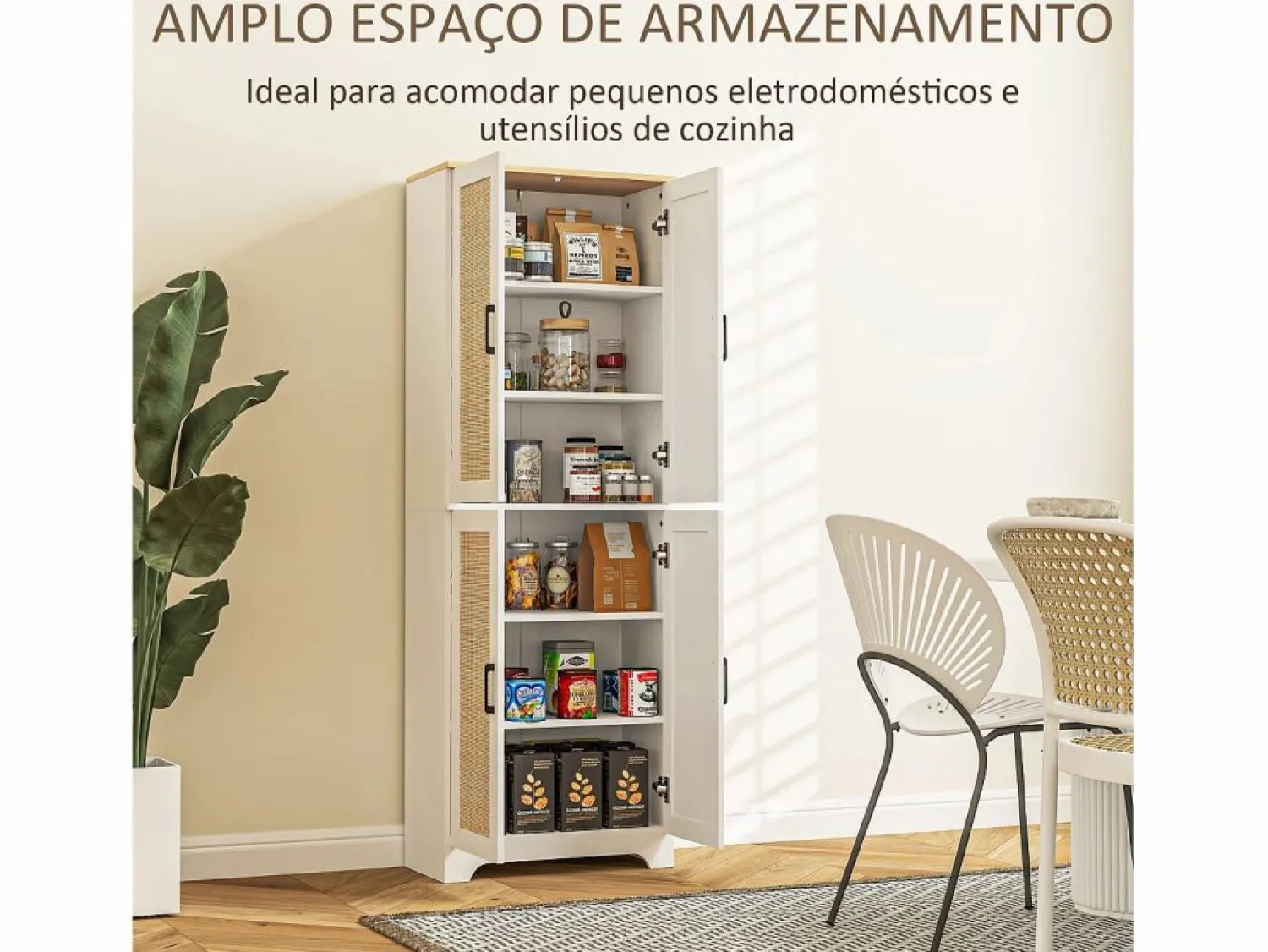 Sale Armario auxiliar Boho 4 puertas 6 estantes ajustables /natural 170x60x30 cm Aparador De Cocina