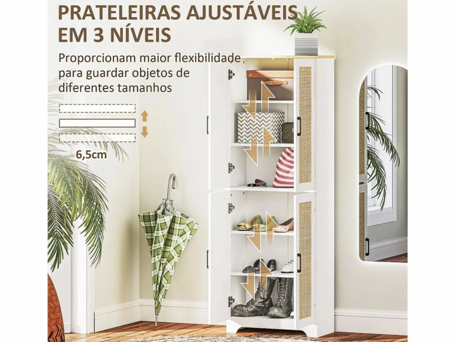 Sale Armario auxiliar Boho 4 puertas 6 estantes ajustables /natural 170x60x30 cm Aparador De Cocina