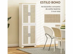 Sale Armario auxiliar Boho 4 puertas 6 estantes ajustables /natural 170x60x30 cm Aparador De Cocina