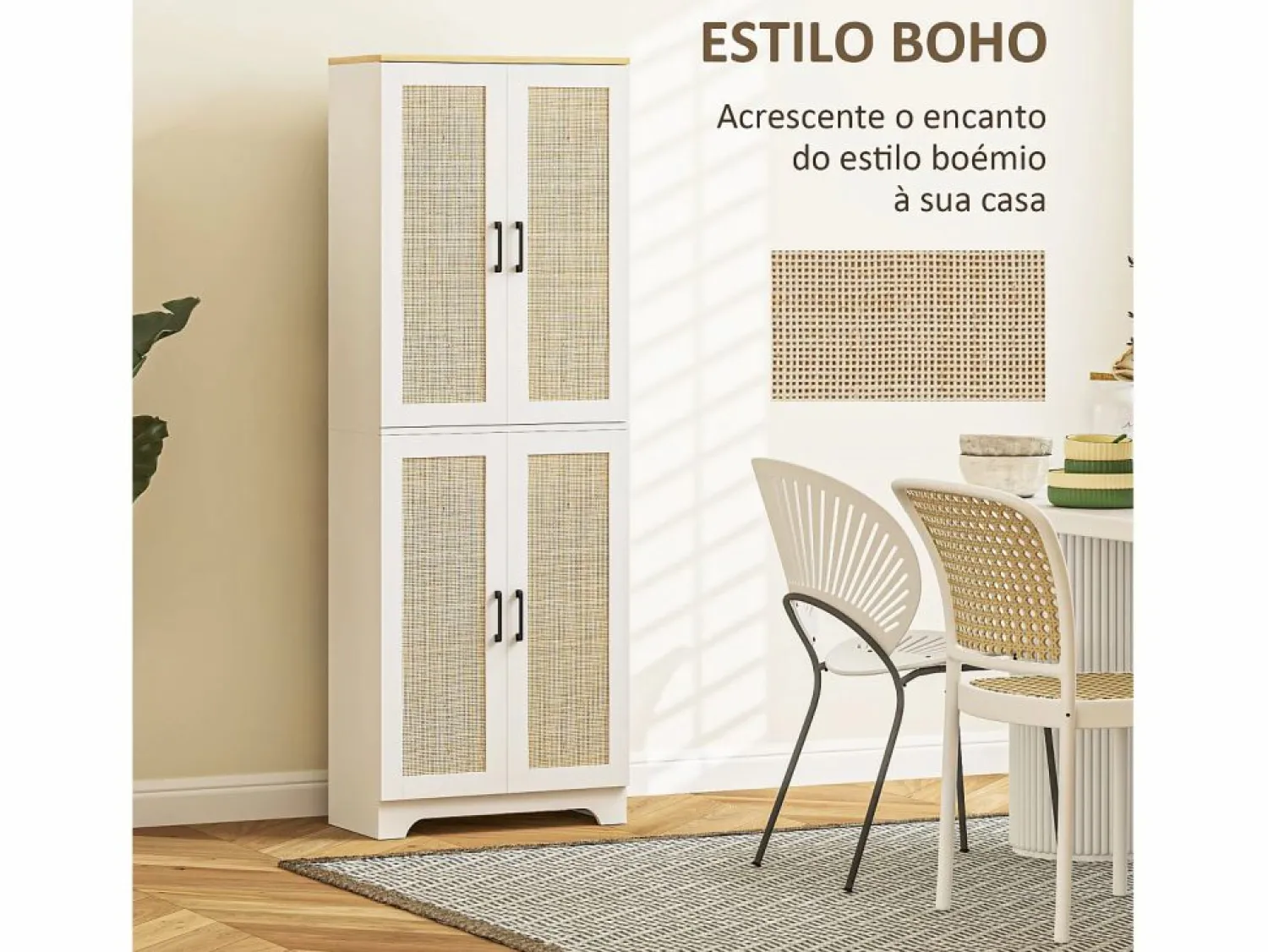 Sale Armario auxiliar Boho 4 puertas 6 estantes ajustables /natural 170x60x30 cm Aparador De Cocina