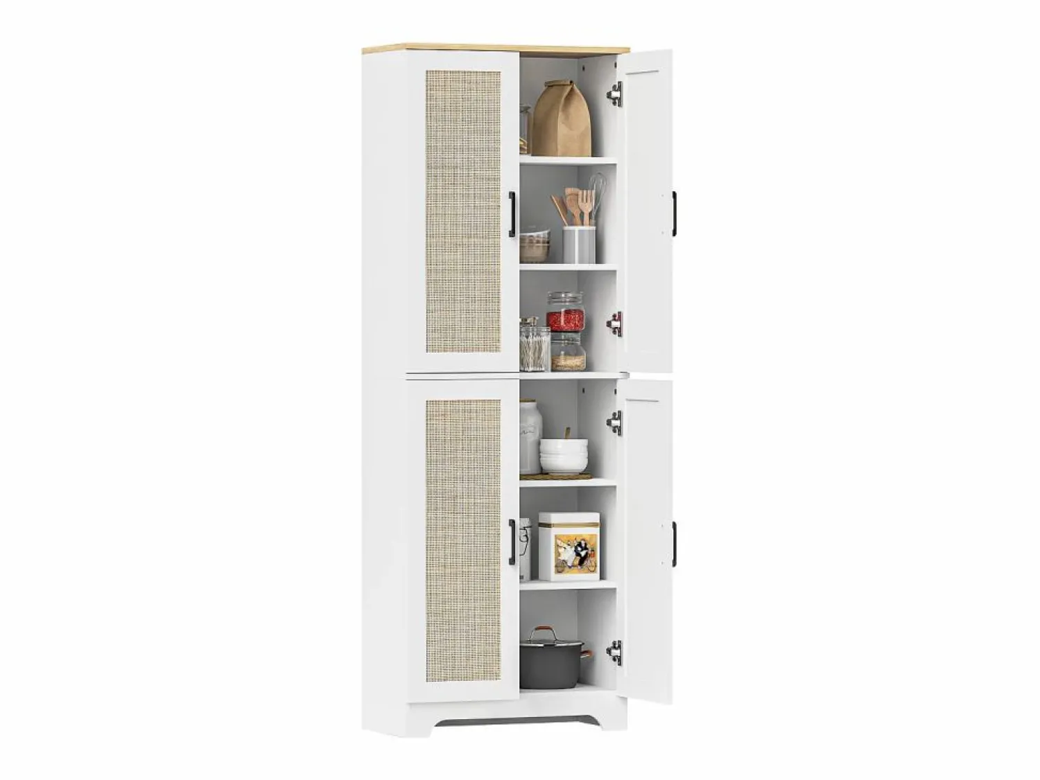 Sale Armario auxiliar Boho 4 puertas 6 estantes ajustables /natural 170x60x30 cm Aparador De Cocina