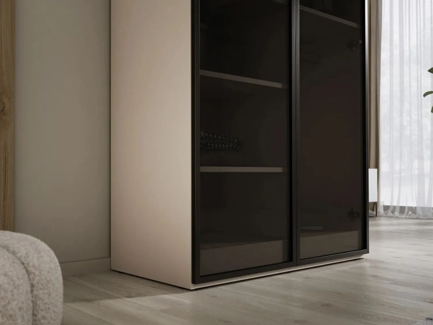 Clearance Armario: Beige Arena / Vidrio Antisol, 100 x 200 x 51 cm Negro