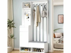 Clearance Armario con 3 cajones, 1 puerta, 4 ganchos y tablero perforado, 100 x 35 x 180 cm Armario De Entrada