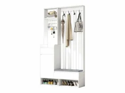 Clearance Armario con 3 cajones, 1 puerta, 4 ganchos y tablero perforado, 100 x 35 x 180 cm Armario De Entrada