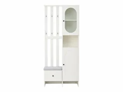Clearance Hauss Spole Armario con 2 puertas, cajón, colgadores y banqueta, puerta de cristal 85x33,5x200cm Blanco