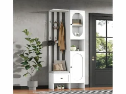 Clearance Hauss Spole Armario con 2 puertas, cajón, colgadores y banqueta, puerta de cristal 85x33,5x200cm Blanco
