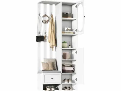 Clearance Hauss Spole Armario con 2 puertas, cajón, colgadores y banqueta, puerta de cristal 85x33,5x200cm Blanco