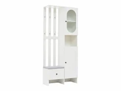 Clearance Hauss Spole Armario con 2 puertas, cajón, colgadores y banqueta, puerta de cristal 85x33,5x200cm Blanco