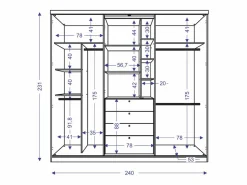 Vente-unique Armario BODIL puertas correderas espejo cajones - L.240cm -