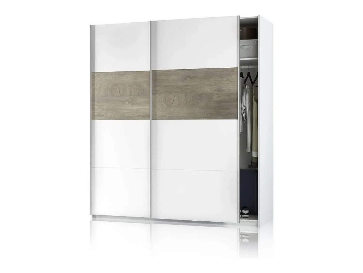Outlet duehome Armario Brike 180 2 puertas correderas Blanco Artik (Blanco Mate) – Roble Alaska Gris