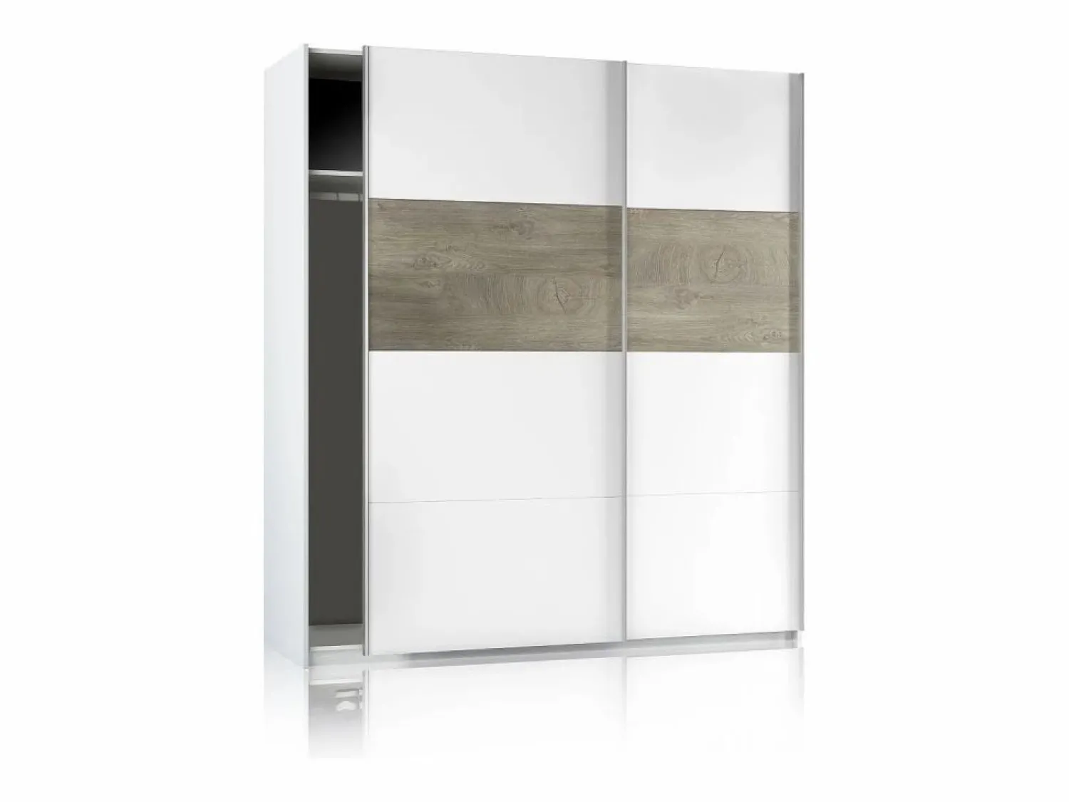 Outlet duehome Armario Brike 180 2 puertas correderas Blanco Artik (Blanco Mate) – Roble Alaska Gris