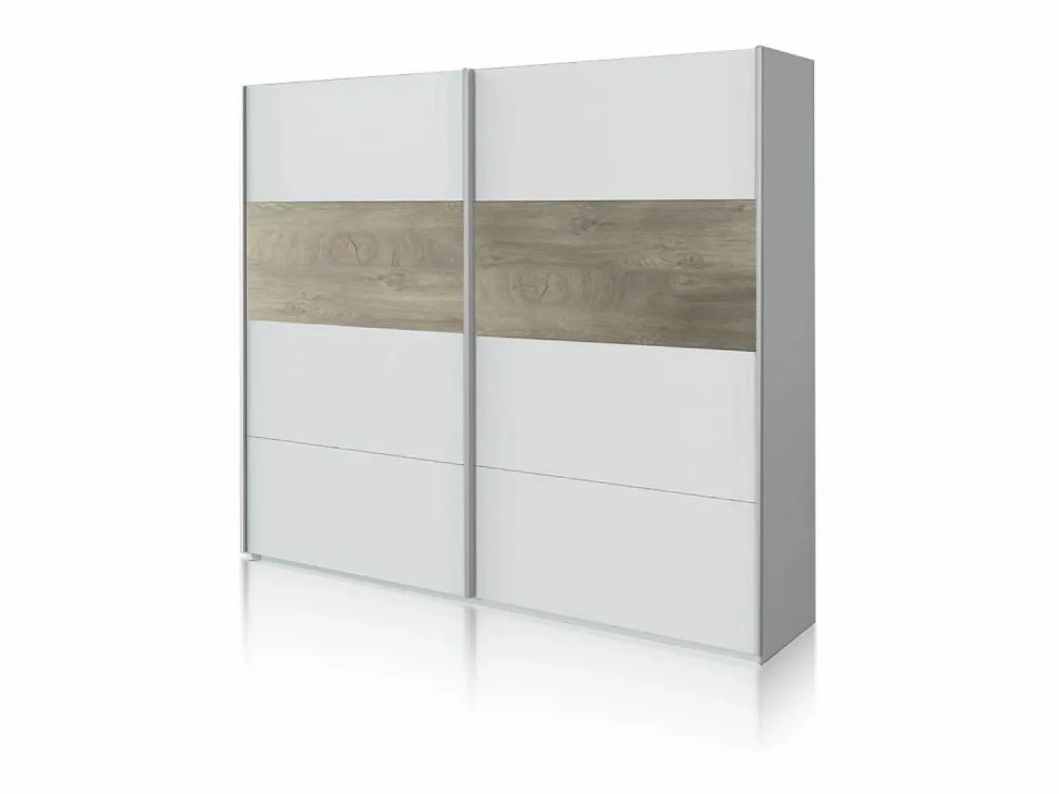 Outlet duehome Armario Brike 180 2 puertas correderas Blanco Artik (Blanco Mate) – Roble Alaska Gris