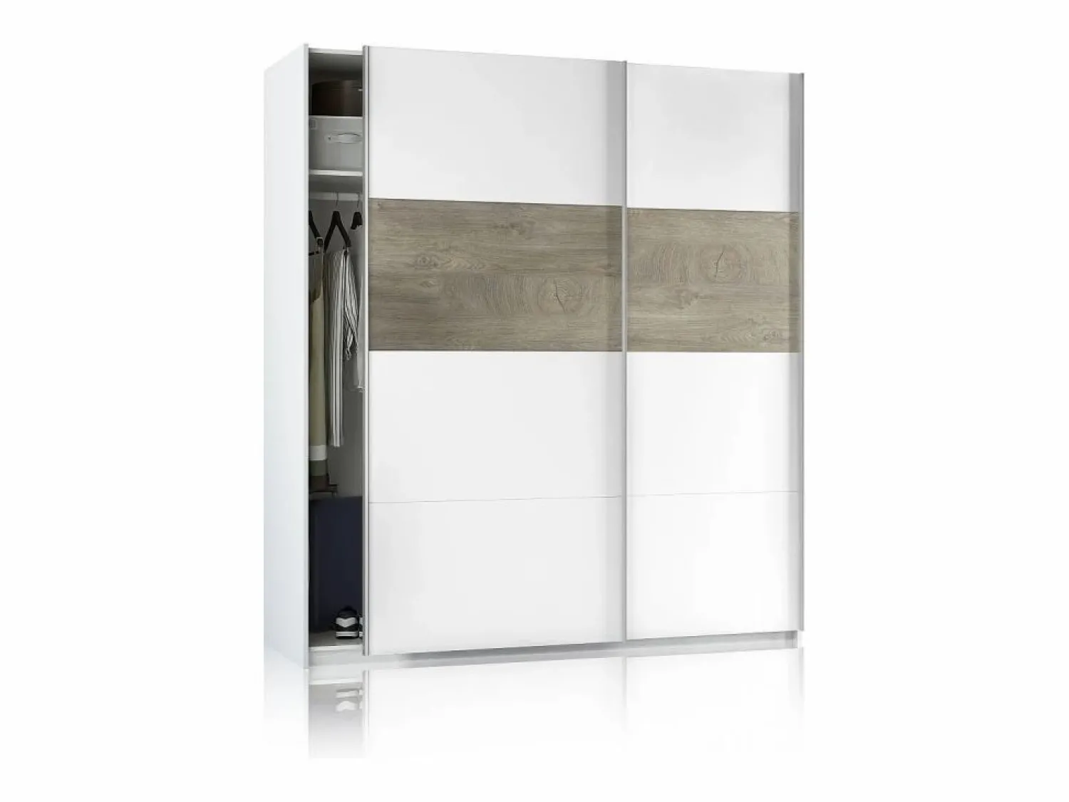 Outlet duehome Armario Brike 180 2 puertas correderas Blanco Artik (Blanco Mate) – Roble Alaska Gris