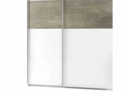 Outlet duehome Armario Brike 180 2 puertas correderas Blanco Artik (Blanco Mate) – Roble Alaska Gris