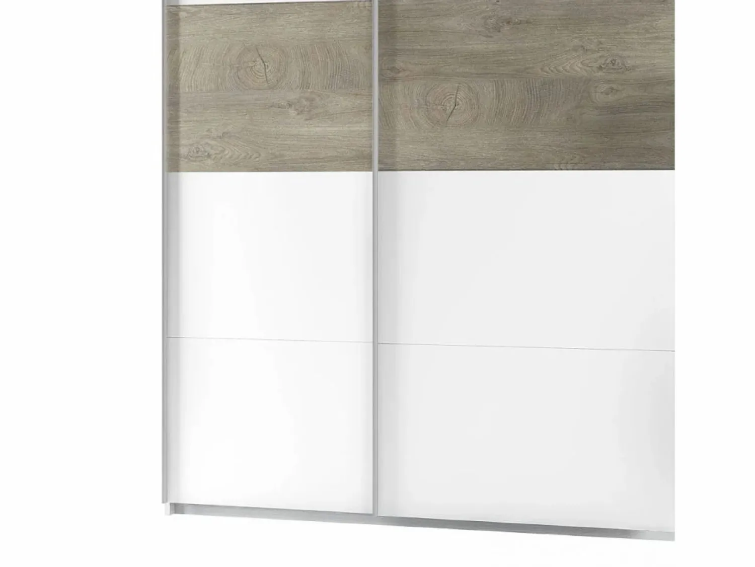 Outlet duehome Armario Brike 180 2 puertas correderas Blanco Artik (Blanco Mate) – Roble Alaska Gris
