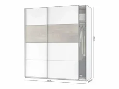Outlet duehome Armario Brike 180 2 puertas correderas Blanco Artik (Blanco Mate) – Roble Alaska Gris