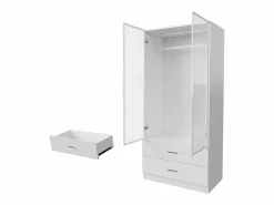 Discount Armario con 2 cajones y 2 puertas, perchero con iluminación LED y barra para colgar, armario, vestidor, 80 x 50 x 175 cm Muebles Niño