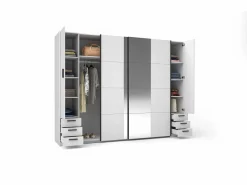 Vente-unique Armario con 6 cajones y 4 puertas con espejo L270 cm - ARVOLIA