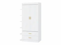 Sale Armario con 2 puertas 2 cajones y 6 estantes An100 cm blanco y dorado - GRIMORI Armario