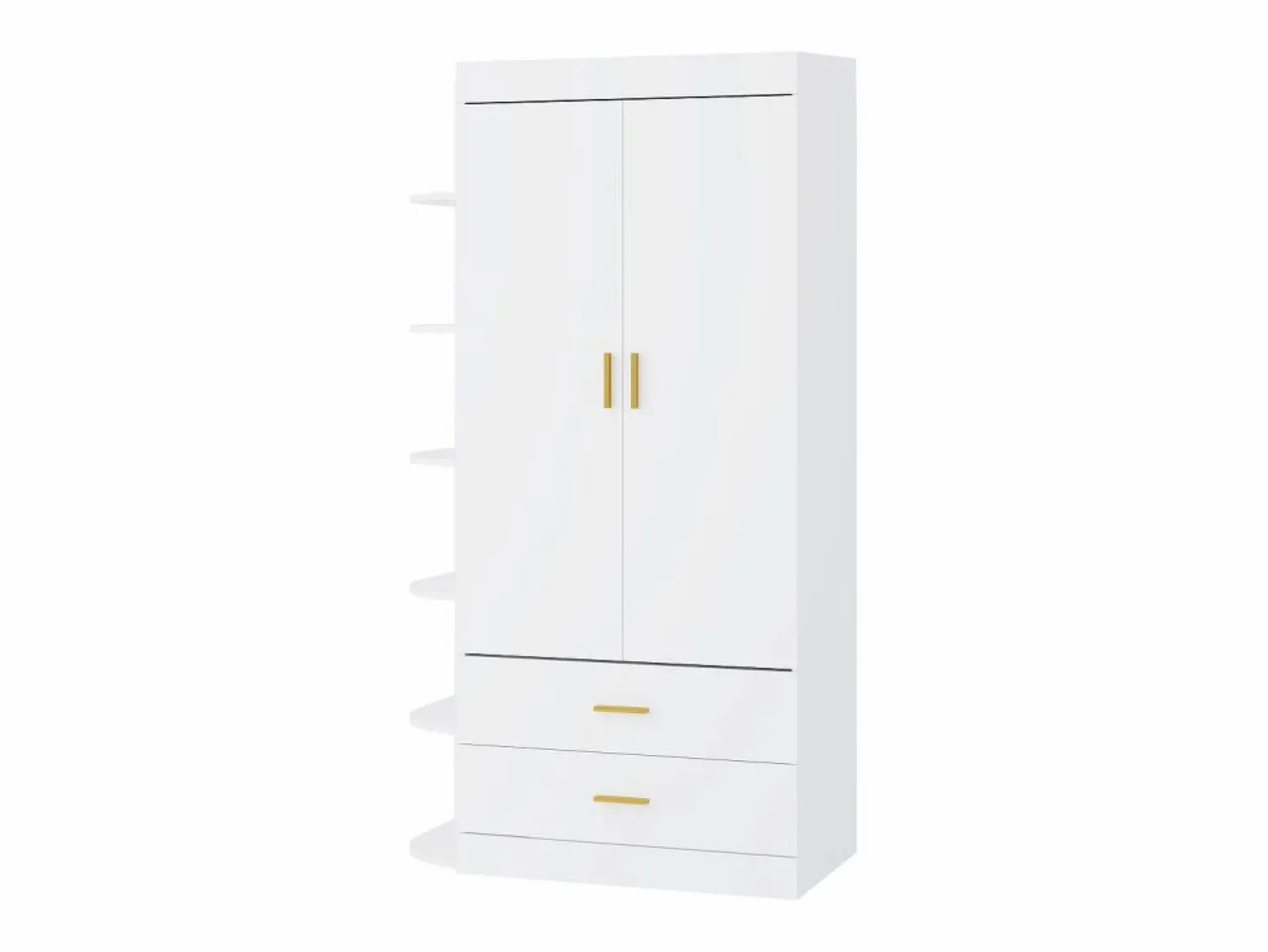 Sale Armario con 2 puertas 2 cajones y 6 estantes An100 cm blanco y dorado - GRIMORI Armario