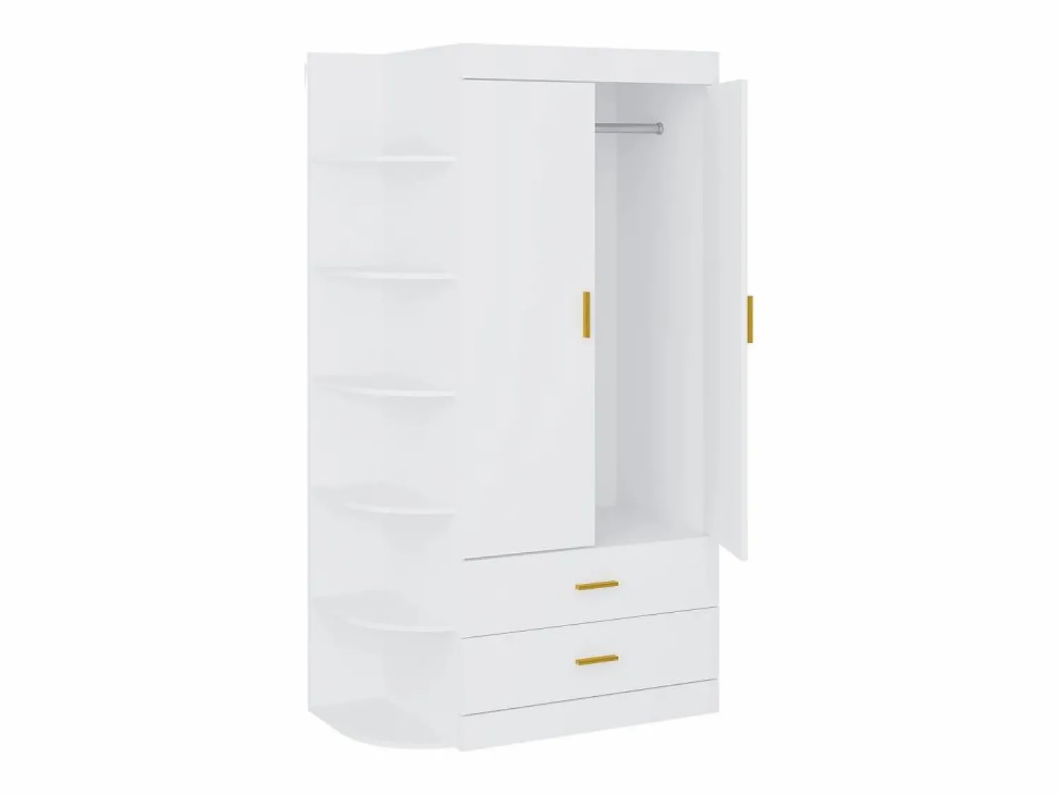 Sale Armario con 2 puertas 2 cajones y 6 estantes An100 cm blanco y dorado - GRIMORI Armario