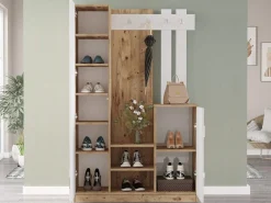 Vente-unique Armario con 3 puertas y 1 espejo - Blanco y natural - MIROTA