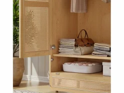 New Armario con barra - 2 puertas de malla de ratán y 1 compartimento con solapa - Natural Armario