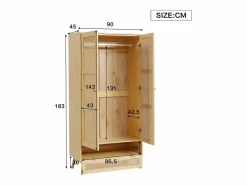 New Armario con barra - 2 puertas de malla de ratán y 1 compartimento con solapa - Natural Armario