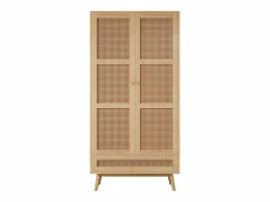 New Armario con barra - 2 puertas de malla de ratán y 1 compartimento con solapa - Natural Armario