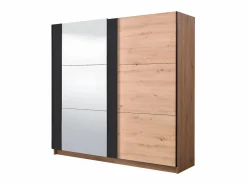 Vente-unique Armario con espejo 2 puertas correderas - Color: roble y negro - 217 cm. PHILADELPHIE Color natural claro